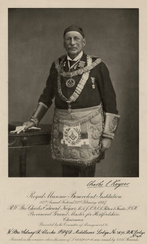 Charles Edward Keyser dressed in his regalia as Provincial Grand Master for Hertfordshire.