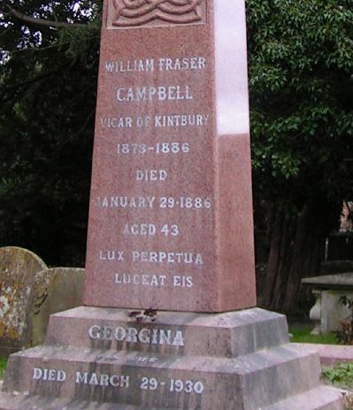 Inscription on the grave marker of The Reverend William Fraser Campbell.